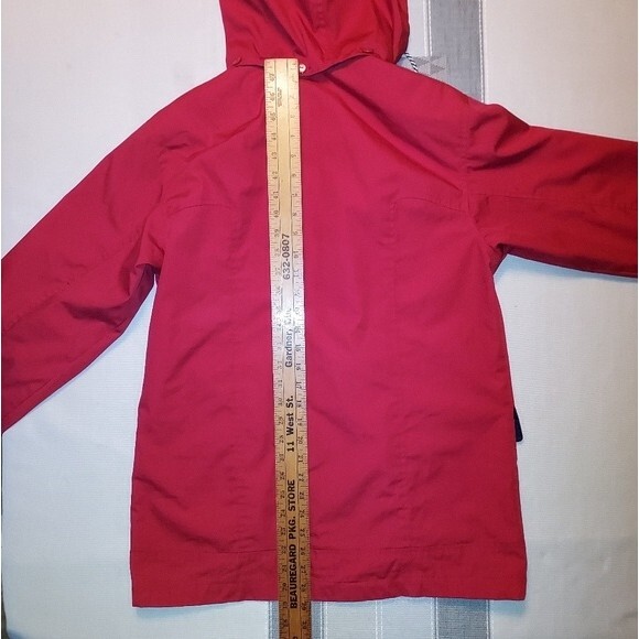 ST JOHNS BAY Womens Red Navy Blue Hooded Raincoat‎ Jacket Nautical Small - Picture 8 of 10